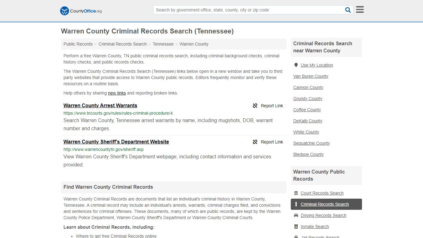 Criminal Records Search - Warren County, TN (Arrests, Jails & Most ...